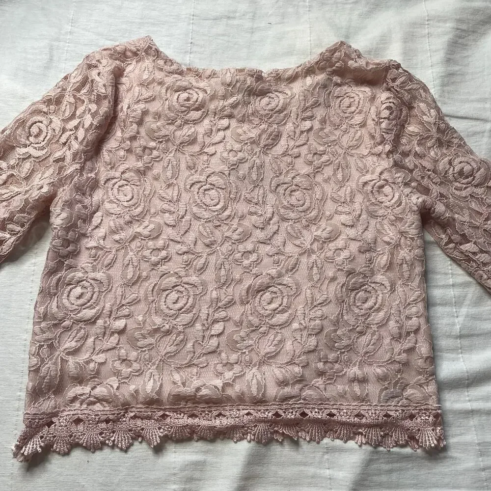 NWT Forever 21 Pink Lace Long Sleeve Top Sz Medium Coquette Dainty Feminine